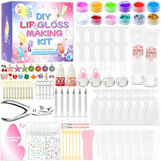 WhizToys DIY Lip Gloss Making Kit - Make Your Own Lip Glosses Set Clear Base Lipgloss Keychain Making Kit，Cute Stuff Birthday Christmas Gift for Her