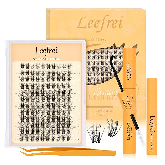 Leefrei Eyelash Clusters 10-18mm Wispy Eyelash Clusters D Curl DIY Cluster Lash Extension Kit Individual Lashes Kit With Bond & Seal, Glue Remover, Tweezers(LF03 Lashes Set)