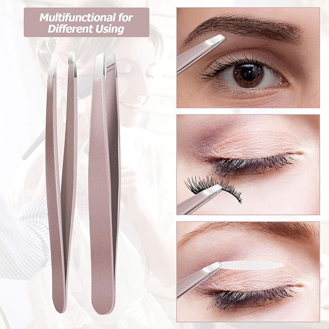 Mudder Eyebrow Tweezers Set for Facial Hair Stainless Steel Slanted Tip Tweezers in Bulk for Men and Women ()