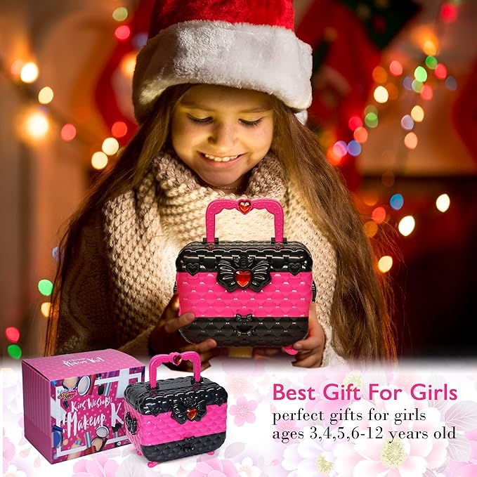 Kids Makeup Sets for Girls - Washable Makeup for Kids 8-12, Maquillaje para Niñas, Play Make Up Kit, Toys for Little Girl, Princess Toddler Kid Stuff, Ages 345679 10 Year Old Girl Birthday Gifts（Rose）