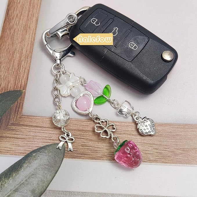 Keychain Bag Accessories Cute Cherry Strawberry Flower Keychains Accessories Decor for Keys Bags Purses Gift