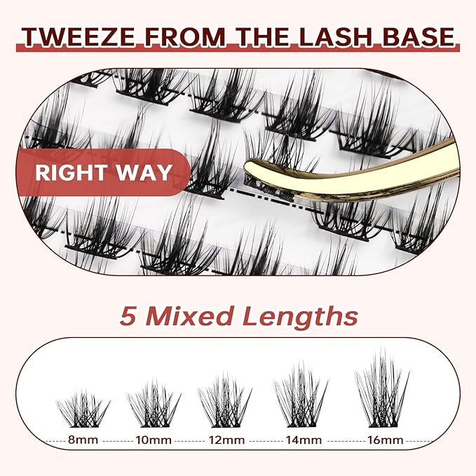 JOLIETIFY Lash Extension Kit, Natural Style, Spiky Wispy Faux Mink 8-16mm Clusters, Medium Glam Look, Soft & Fluffy, Individual Lashes with Waterproof Bond & Seal, Tweezers & Remover, Easy to Apply