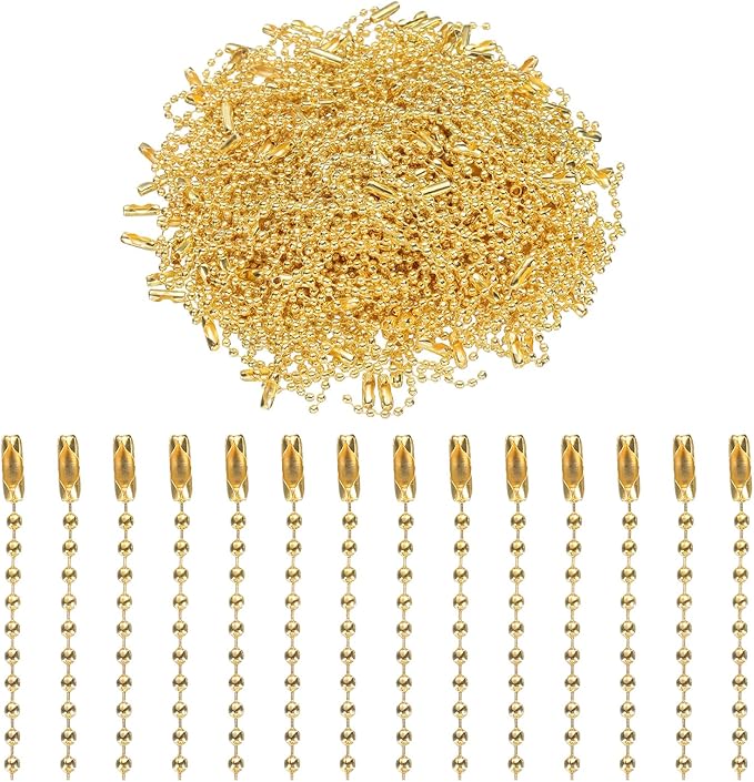 uxcell 220pcs Metal Ball Bead Chain, 100mm Long Bead Connector Clasp Dog Tag Hanging Chain for Key Chains Tags Craft Projects Jewelry Making, Gold