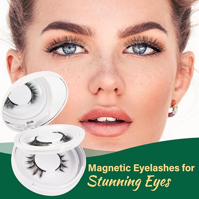 KEYYOU Daily Wear Reusable Magnetic Eyelashes 2 Pair with Applicator No Glue Needed 3D Natural Magnetic Lashes, Easy to Apply & Long Lasting for Daily Use & Events(A01+A04)