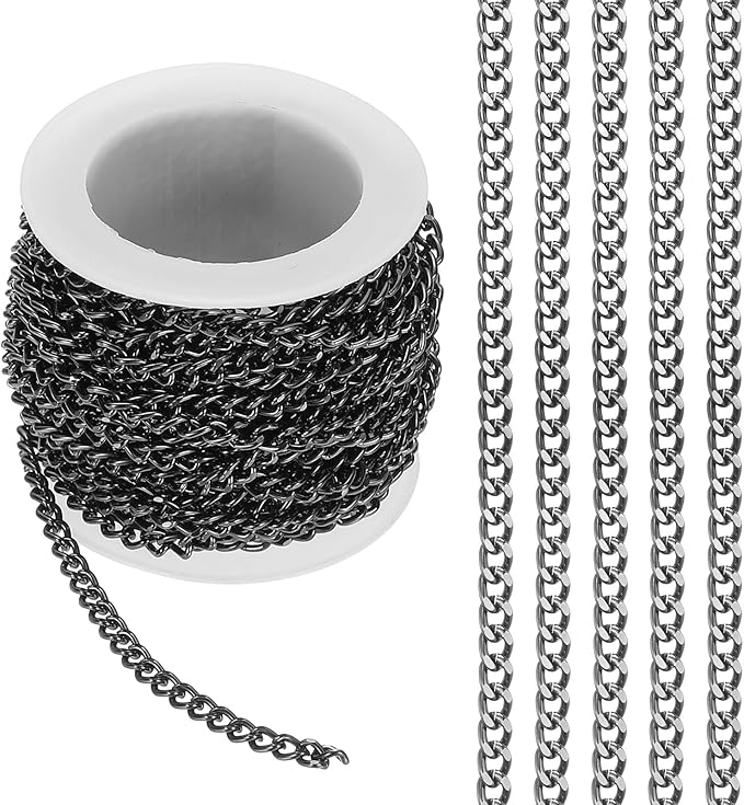 PATIKIL 16.4Ft Aluminium Curb Chains Twisted Links, 5x3.5mm Curb Chain Spool Jewelry Making Chains Craft Chain for Necklace Bracelet Earring, Black
