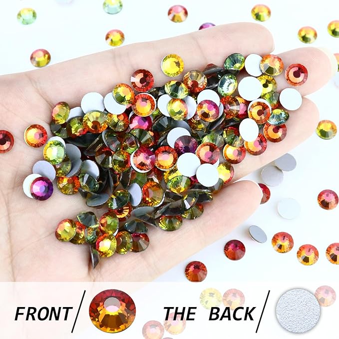 1440PCS SS4 Crystal Glass Flatback Rhinestones, Round Flat Back Crystal Gems for Nail Art and Craft Clothes, Glue Fix Diamond Stones Red Flame (1.5-1.7mm)