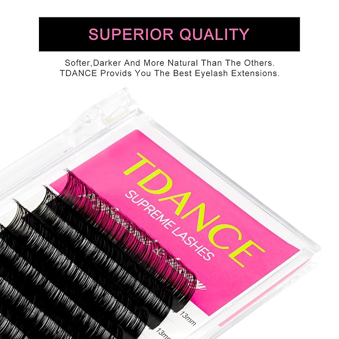TDANCE Lash Extension Matte Black Eyelash Extension C CC D DD J B L Curl Volume & Classic Lash Extensions 0.03-0.18mm Thickness Professional Salon Use(0.07-CC,12 mm)