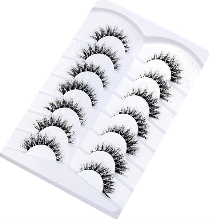 Pooplunch False Eyelashes Invisible Band Cat Eye Look Natural Wispy Lashes Extension Volume Short Fake Eyelashes Faux Mink Lash Strips 7 Pairs Pack