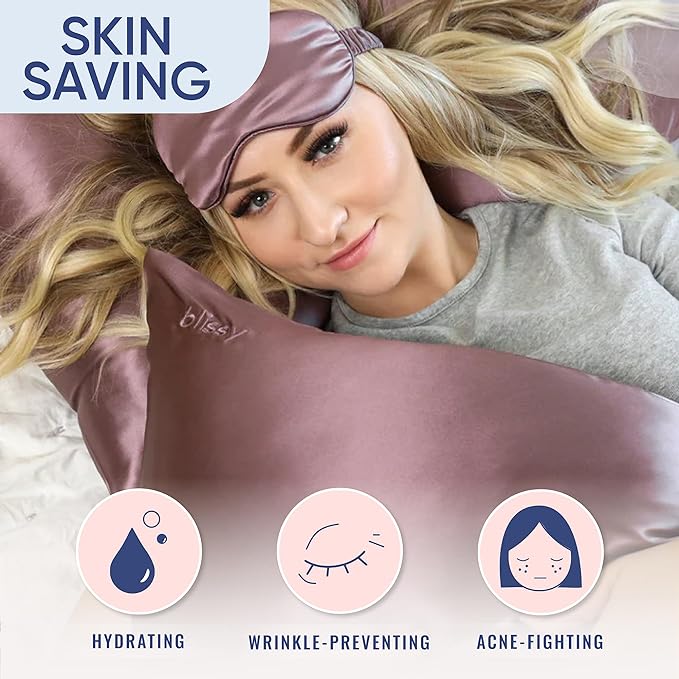 Blissy Silk Pillowcase - 100% Pure Mulberry Silk - 22 Momme 6A High-Grade Fibers - Silk Pillow Cover for Hair & Skin - Regular, Queen & King (Plum, Standard)