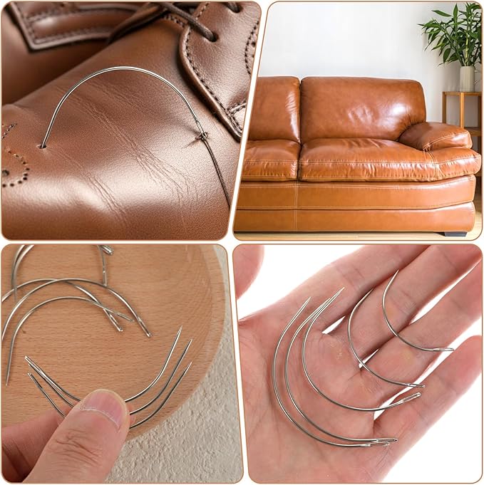 16PCS Curved Sewing Needles Set 2" 2.5" 3" 3.5" C Type Hook Needle, Durable Upholstery Needle for Hand Sewing DIY Repairing Leather Carpet Canvas Weaving Crafts(4 Sizes)