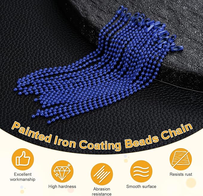 M METERXITY 100-Pack Ball Beads Chain, 4 in Metal Beaded Necklace Adjustable Keychain with Connectors for Jewelry Making/DIY Crafts/Hanging Decoration, Dog Tag Chain [Blue]