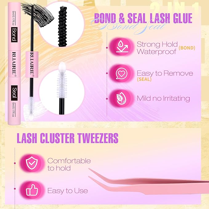 Ruairie Natural Lash Clusters Kit Wispy Lash Extension Kit 4 Styles Eyelash Extension Kit 143pcs Eyelash Clusters Kit D-Curly Individual Lashes Kit with Bottom Lash Clusters