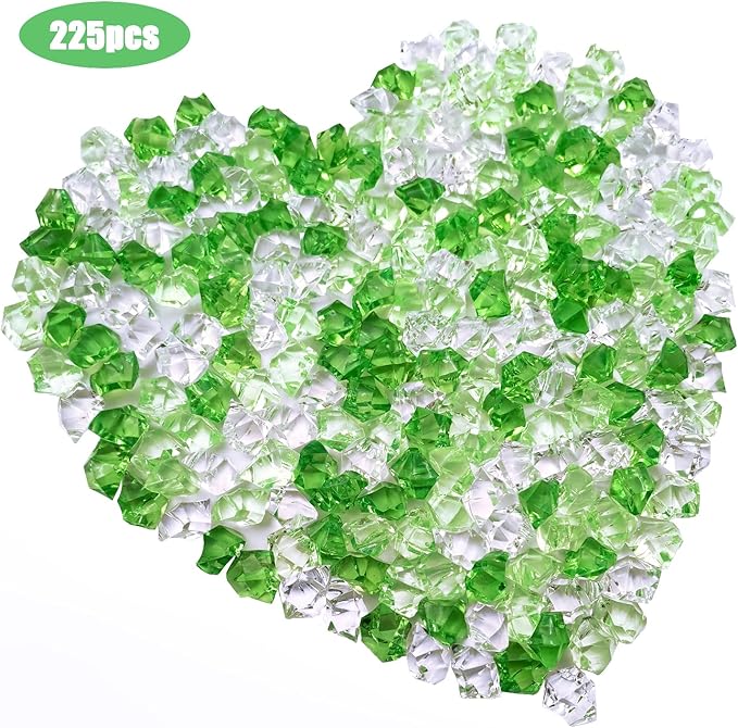 225 pcs Fake Crushed Ice Cube, Assorted Colors Fake Diamond Acrylic Clear Ice Rock Plastic Ice Cubes Vase Fillers for Centerpieces Home Decor 1 lb