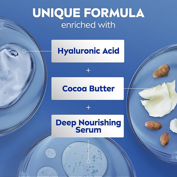 NIVEA Cocoa Butter Body Lotion for Dry Skin with Hyaluronic Acid, Cocoa Butter and Deep Nourishing Serum, 72-Hour Body Moisturizer, 16.9 Fl Oz Pump Bottle