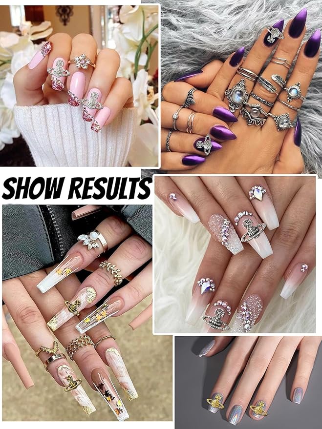 60 Pcs Planet Nail Charms, CYHYII 3D Y2K Nail Art Charms Metal Punk Vintage Saturn Shape Nail Accessories for Women Girls Nail Art Design DIY Craft Crystals Jewelry(5 Colors)