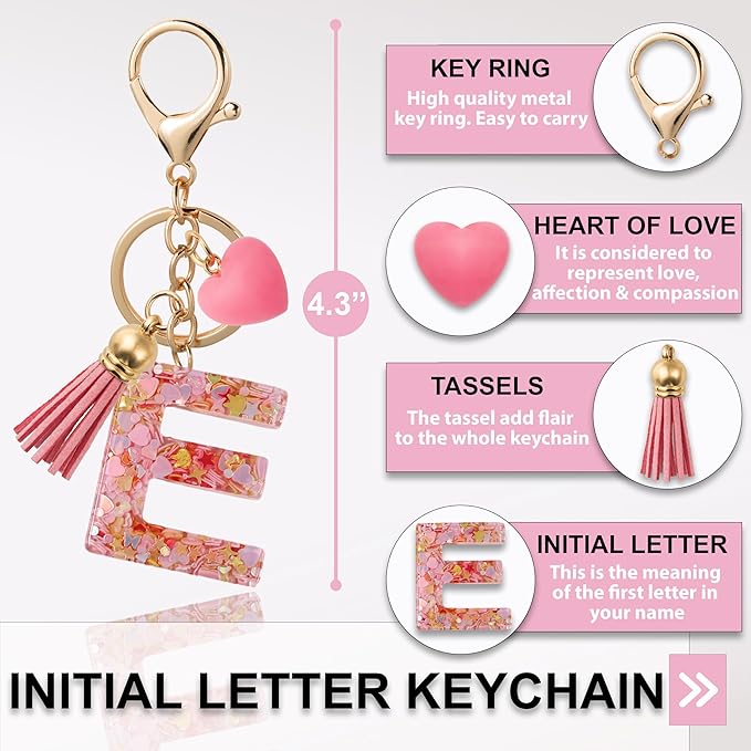 Alphabet Initial Letter Keychain Cute Heart Resin - Letter Keychain for Backpack Charms - Initial Keychains for Women