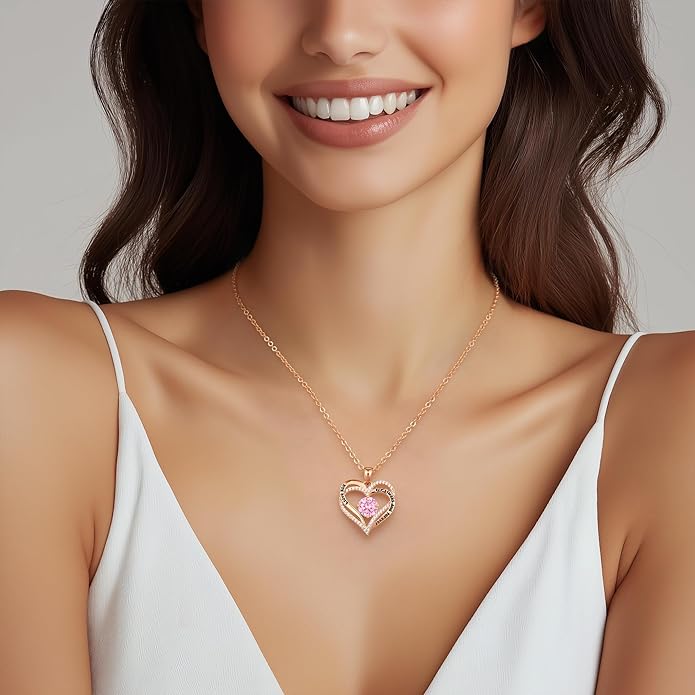 CDE Forever Love Heart Necklaces for Women, Wedding Anniversary, Birthday Mothers Day Christmas Day Gifts for Mom, Mother, Wife, friend, S925 Silver Jewelry with Birthstone Pendant