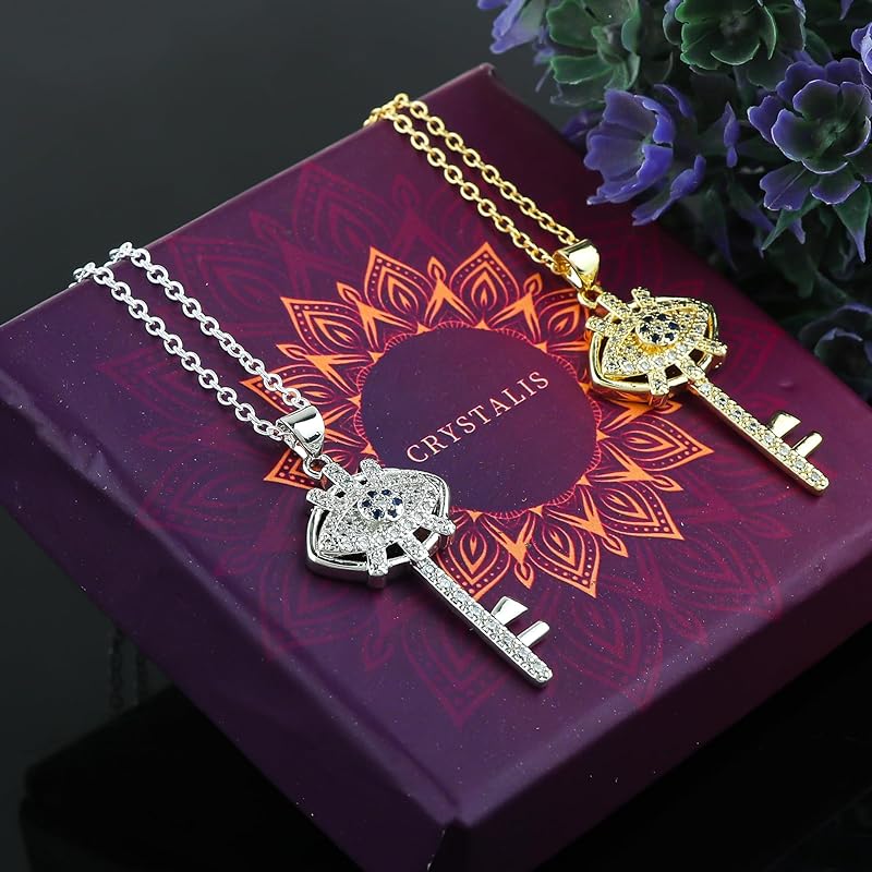 JOR Key with CZ Charm Pendant Necklace, Bonding Charm, Men & Women Unisex Jewelry, Dainty Gold & Silver Plated Chain Combo 18 inch (Pack of 2)