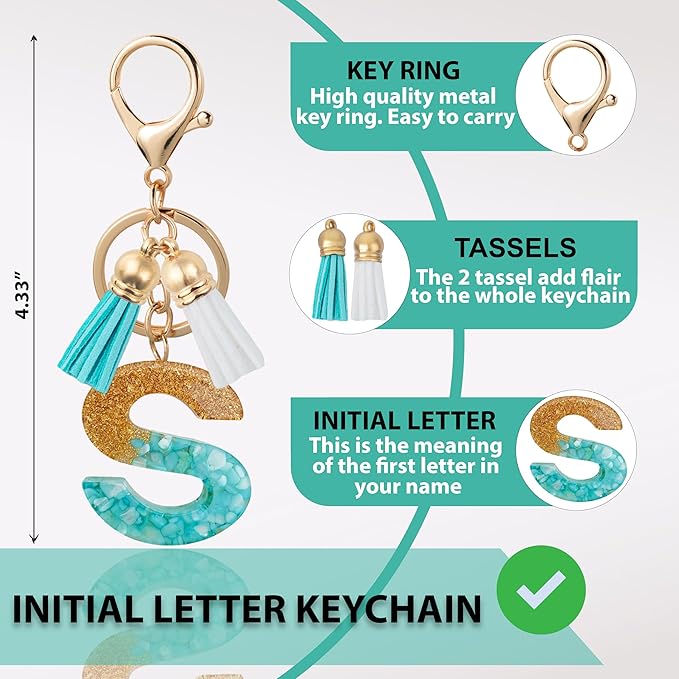 Initial Letter Keychain Cute Resin with 2 PU Tassel, Letter Keychain for Backpack Charms, Initial Keychains for Women