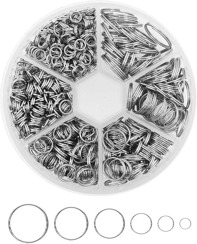 Mandala Crafts Assorted Stainless Steel Double Jump Rings for Jewelry Making - 540 Pcs Small Split Key Rings Set for Crafts, DIY Keychains, and Accessories