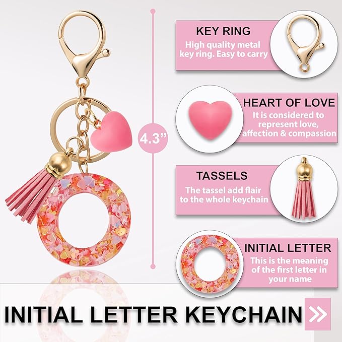 Alphabet Initial Letter Keychain Cute Heart Resin - Letter Keychain for Backpack Charms - Initial Keychains for Women
