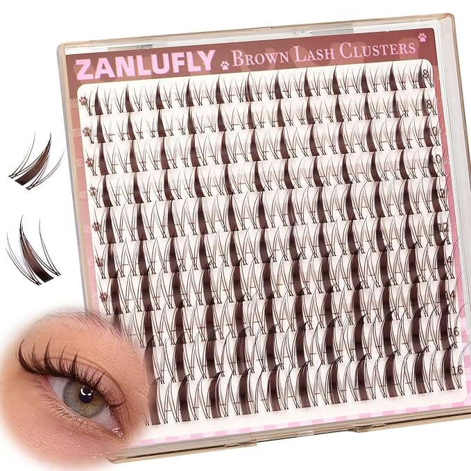 Brown Lash Clusters Natural Manga Eyelash Clusters Wispy Fairy Cluster Eyelash Extensions Clear Band Individual Lashes Dark Brown Cluster Lashes 8-16mm C Curly Lash Extension by ZANLUFLY