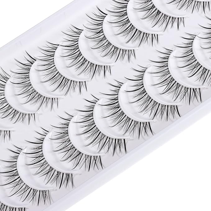 Manga Lashes Natural Look Japanese Anime Lashes Korean Asian Wispy Spiky Lashes with Clear Band Short Fake Eyelash 10 Pairs Pack by outopen