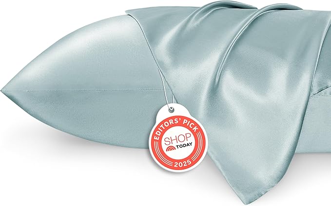 Bedsure Satin Pillowcase 2 Pack Similar to Silk Pillow Cases Standard Size, Pillow Case for Sleeping Women with Envelope Closure, Gifts for Women Men, Light Turquoise, 20x26 Inches, 2pcs