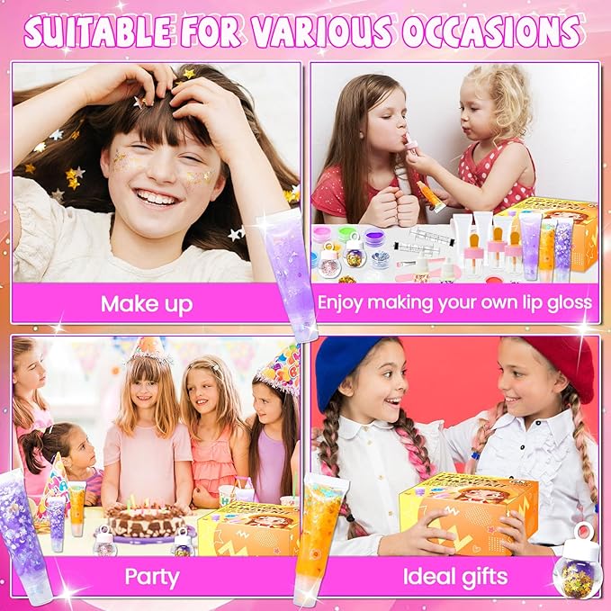 WhizToys DIY Lip Gloss Making Kit,Make Your Own Lip Glosses Set,10-12 Teen Girl Gifts for Makeup Lover Beginner,Tween Girls Trendy Stuff,200ml Lipgloss Base