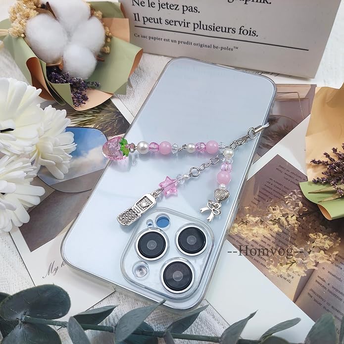1-4PCS Cute Phone Charms Aesthetic Y2K Cell Phone Charms Strap Pink Strawberry Butterfly Star PhoneCharm Y2K Accessories for Bag Keychain Airpods Camera Pendants Decor