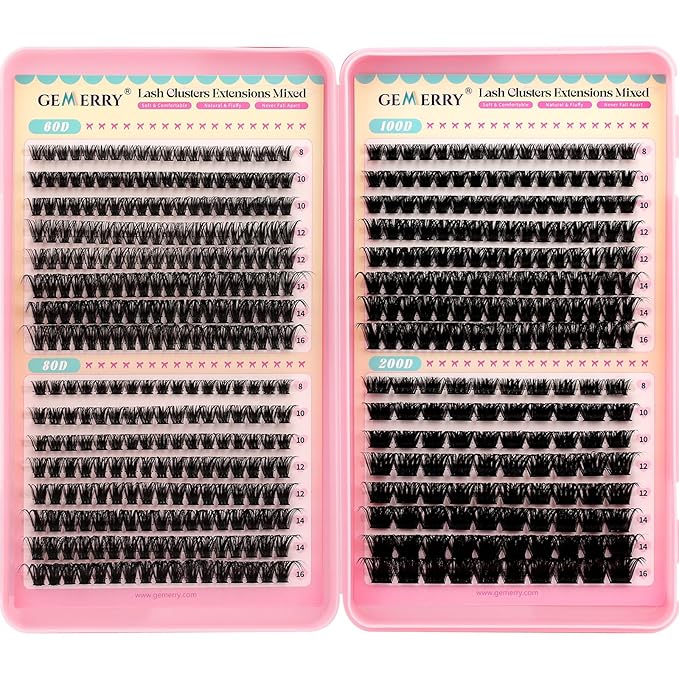 GEMERRY Lash Clusters 4 Style Clusters Eyelash Extensions False Eyelashes Wispy Natural Lashes Fluffy Individual Lashes for DIY at home (60D 80D 100D 200D, 8-16mm)