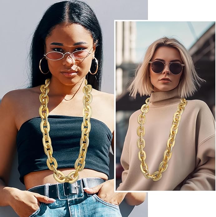 Remuuly Plastic Chain Necklace Chunky Big Fake Necklace Hip Hop Rapper Giant Turnover Chain Costume for Halloween