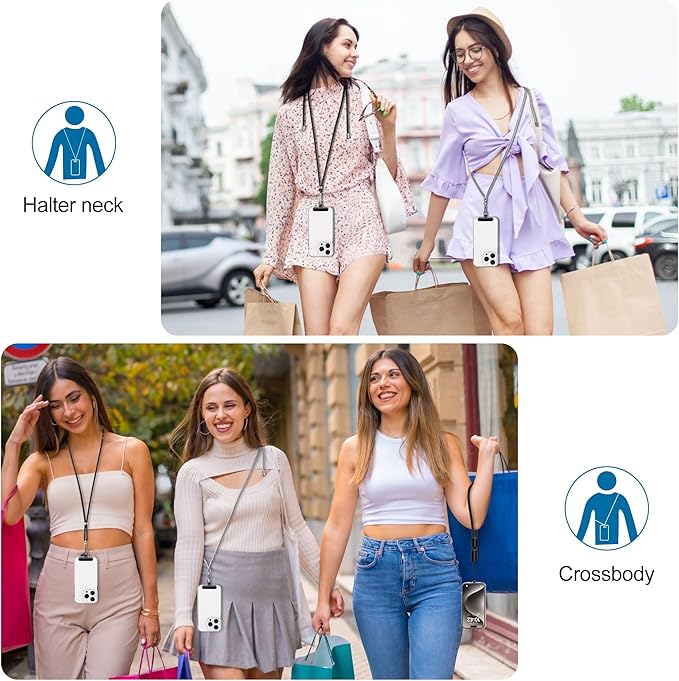 takyu Phone Lanyard, 2 Pack Adjustable CellPhone Lanyard Crossbody Neck Strap and 2 Pack Phone Wrist Strap with 2x Tether Metal Tabs for iPhone Android Smartphones-Black