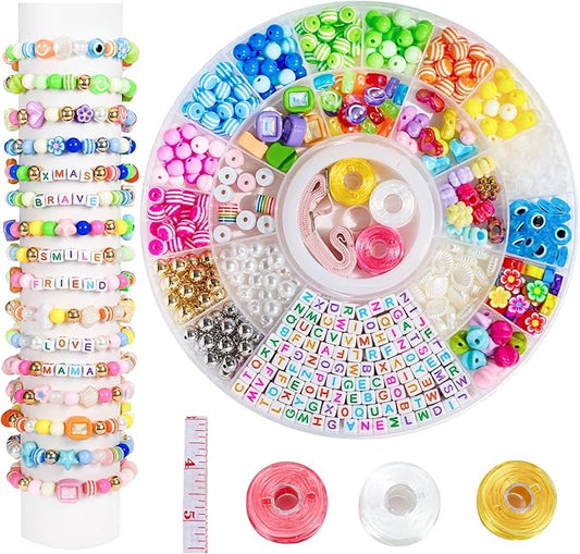 Bead Bracelet Making Kit-600PCS Beads for Friendship Bracelet Making Kit Multicolor Bead Letter Alphabet Stars Heart Ojo Pony Beads for DIY Necklace Jewelry Accessories Christmas Gift for Kids Girls