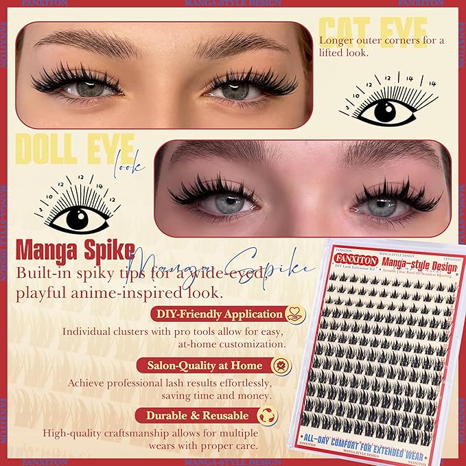 Fairy Lash Clusters Spiky Eyelash Extensions Wispy Individual Lashes Lashes Extension 8-14mm DIY Soft Eyelash Clusters 144Pcs Lash Bond and Seal and Tweezers for Lash Clusters Kit DIY at Home