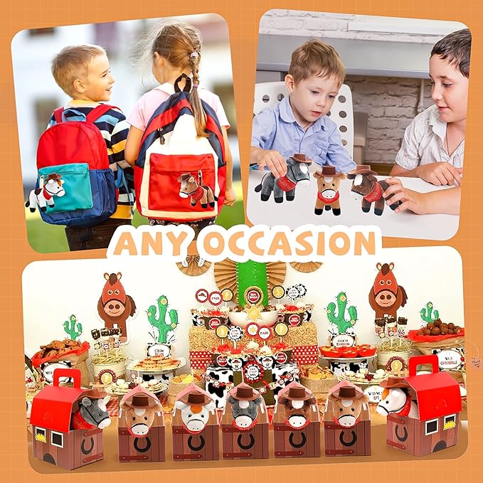 12 Pcs Mini Plush Horse Stuffed Animal with Keychain, Horse Party Favors Goodie Bags, Animals Bulk Gift Toys with Carton Horse House for Birthday Party Supplies