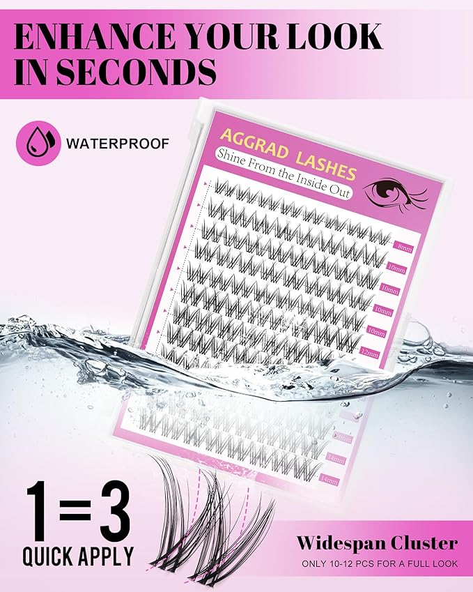 Venus Lash Clusters Kit Short 8-14mm Wispy Natural Cluster Lashes Kit D Curl Fake Lashes Eyelash Clusters Kit DIY Individual Eyelash Extension Kit with 0.03mm Ultra-Thin Invisible Wide Lash Band