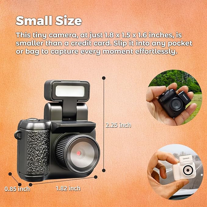 Small Digital Camera Keychain with Flash Light 1080p Tiny Camera Mini Retro Micro 1.4 in LCD Screen 32GB Card Charging Base Compact Portable Recorder for Travel Study Recording (Black)