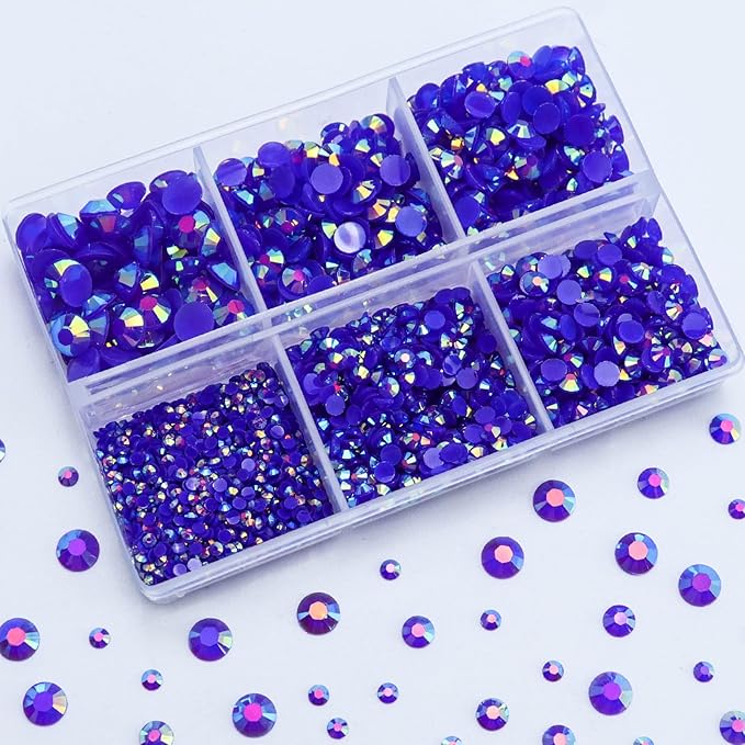 3000PCS Resin Flatback Rhinestone, 2mm 3mm 4mm 5mm 6mm Dark Purple AB Flatback Jelly Resin Rhinestones for Tumblers, Mugs, Bottles, Craft Decoration, Loose Bling Glitter Gem Stone