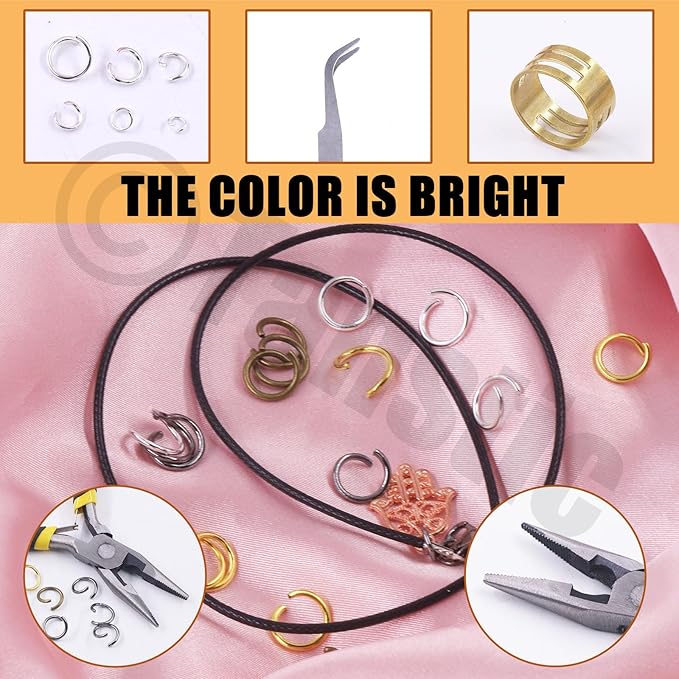 Tanstic 1403Pcs Silver Open Jump Rings Kit - 4mm, 5mm, 6mm, 7mm, 8mm, 10mm With Opener, Pliers and Tweezer for Jewelry Making