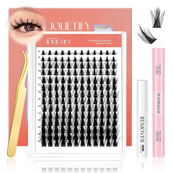 JOLIETIFY Lash Extension Kit, Manga Style, Faux Mink DIY Cluster Lashes 8-16mm, Waterproof Bond & Seal, Reusable Individual Lashes, Eyelash Tweezers, Lash Remover, Easy to Apply for Beginners