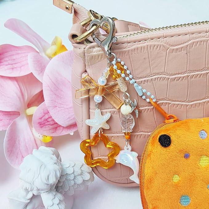 Adorable Whale Shark Coin Purse Keychain,Soft Plush Zipper Coin Purse,Handmade Purse Bag Charm Gift for Women (Orange)