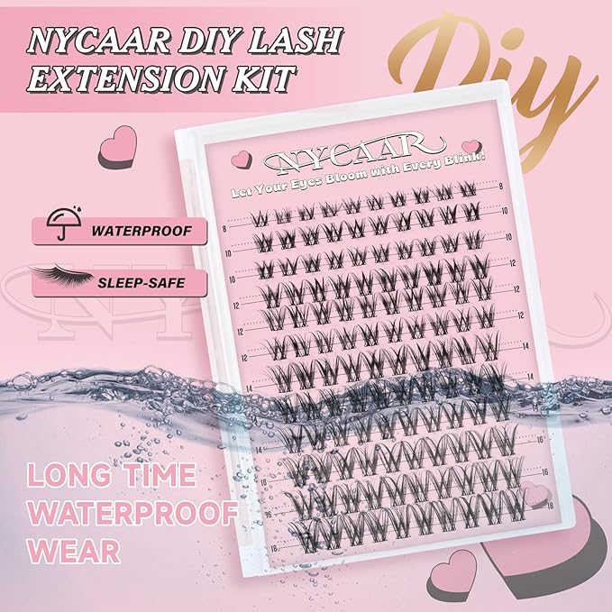 NYCAAR Lash Clusters Kit Wispy&Natural Look Lash Extension Kit D Curl 120Pcs Fluffy Individual Anime Lashes 8-18mm Eyelash Extension Kit with Bond and Seal,Remover,Applicators DIY at Home(NY04)