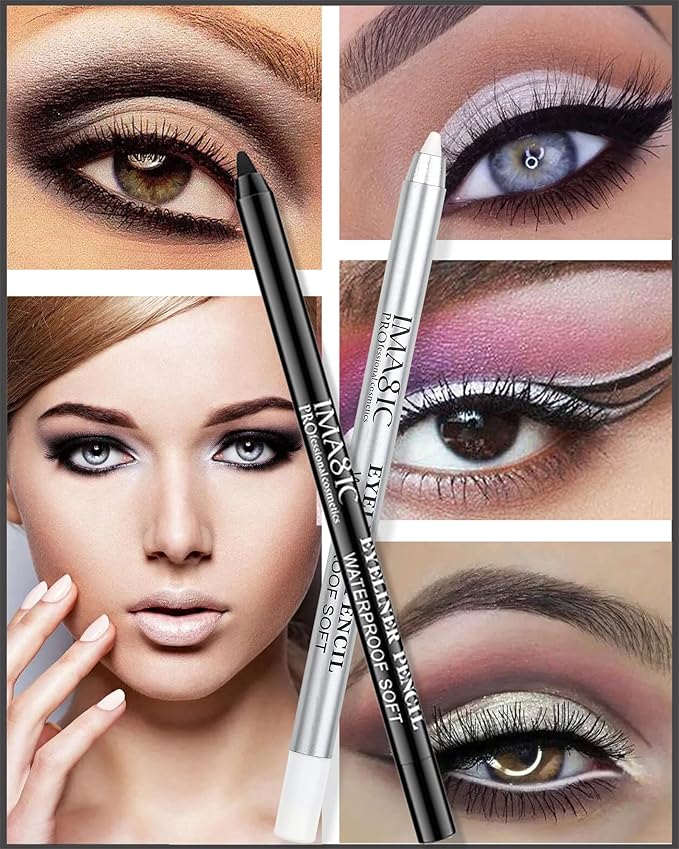 Black & White eye liners Gel pencil for women, White Highlighter Eye Liner Pencil,Matte waterproof Long Lasting Smooth formula Eye Liner Eyeshadow Makeup Pencil, with Sharpener,Gift Set for Women