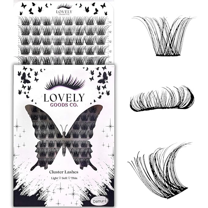 Lovely Goods Co. "Demure" Individual Volume Cluster Lashes, D Curl, Mixed Length 10-18mm, Soft and Comfortable