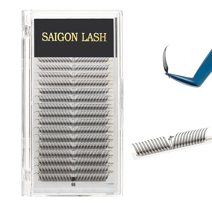 SAIGON LASH Foxy Effect Promade Fans – Wispy Volume Lashes, CC Curl 0.07, 6–13mm Mixed Length, Handmade Loose Lash Extensions for Natural Lift (Dark chocolate-CC-0.07-6 - 13mm)