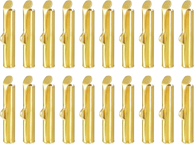 uxcell 100Pcs Slide on End Clasps, 16mm Tube Ball Bead Slider Crimp Ends for Multi-Strand DIY Craft Making, Gold Tone