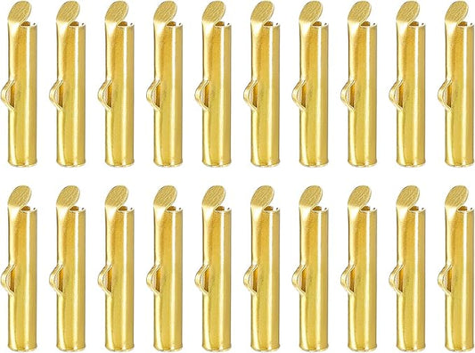 uxcell 100Pcs Slide on End Clasps, 16mm Tube Ball Bead Slider Crimp Ends for Multi-Strand DIY Craft Making, Gold Tone