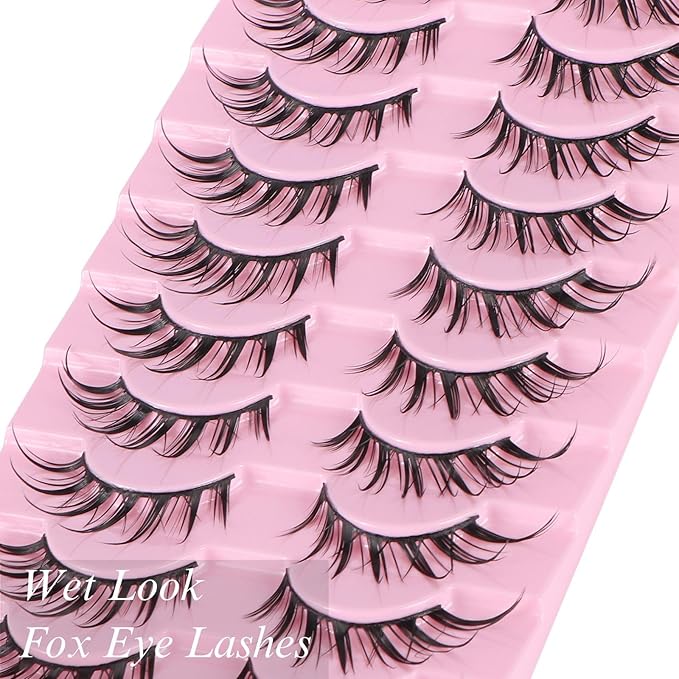outopen 10 Pairs Fox Eye Manga Lashes Japanese Cosplay Lashes Doll Style Spiky Anime Lashes Wispy Cat Eye False Lashes Extensions(Fox Manga 10-15 MM)