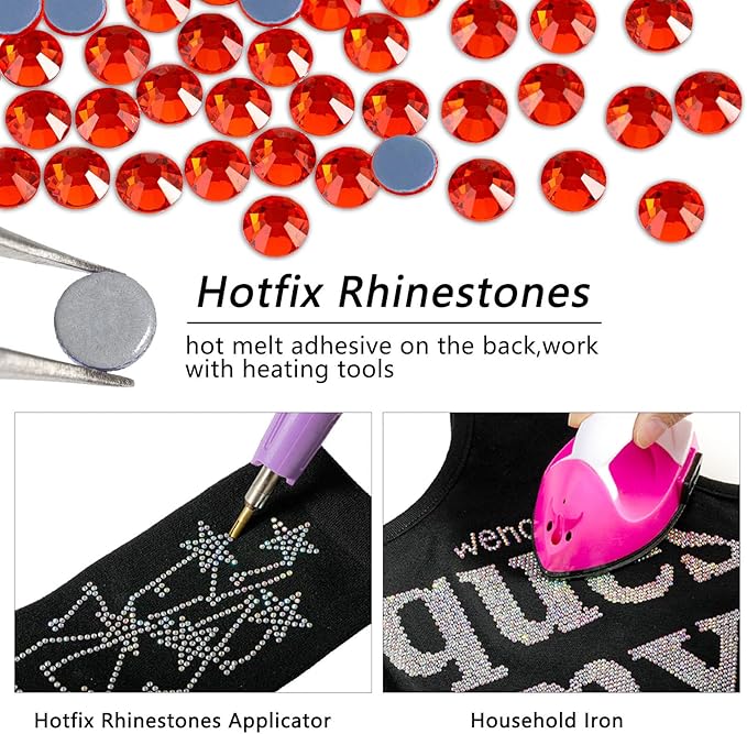 Beadsland Hotfix Rhinestones, 1440pcs Flatback Crystal Rhinestones for Crafts Clothes DIY Decoration, Orange, SS16, 3.8-4.0mm